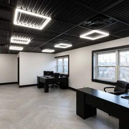 Gray patterned carpet tile installed in a private office, Rockland County NY