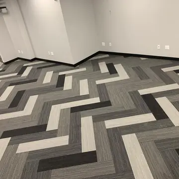Geometric patterned carpet tile installed in an open office, Rockland County NY