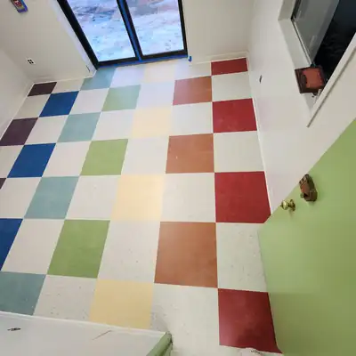 Colorful checkerboard VCT floor