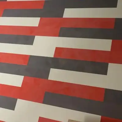 Red, gray and white luxury vinyl plank flooring