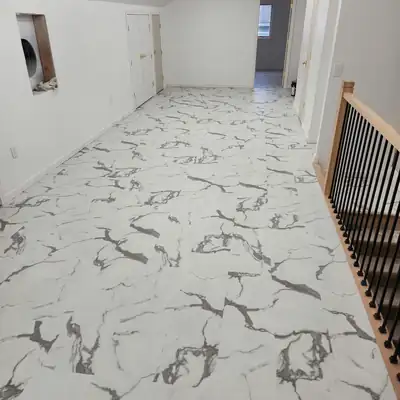 Stone-look vinyl floor in a home hallway